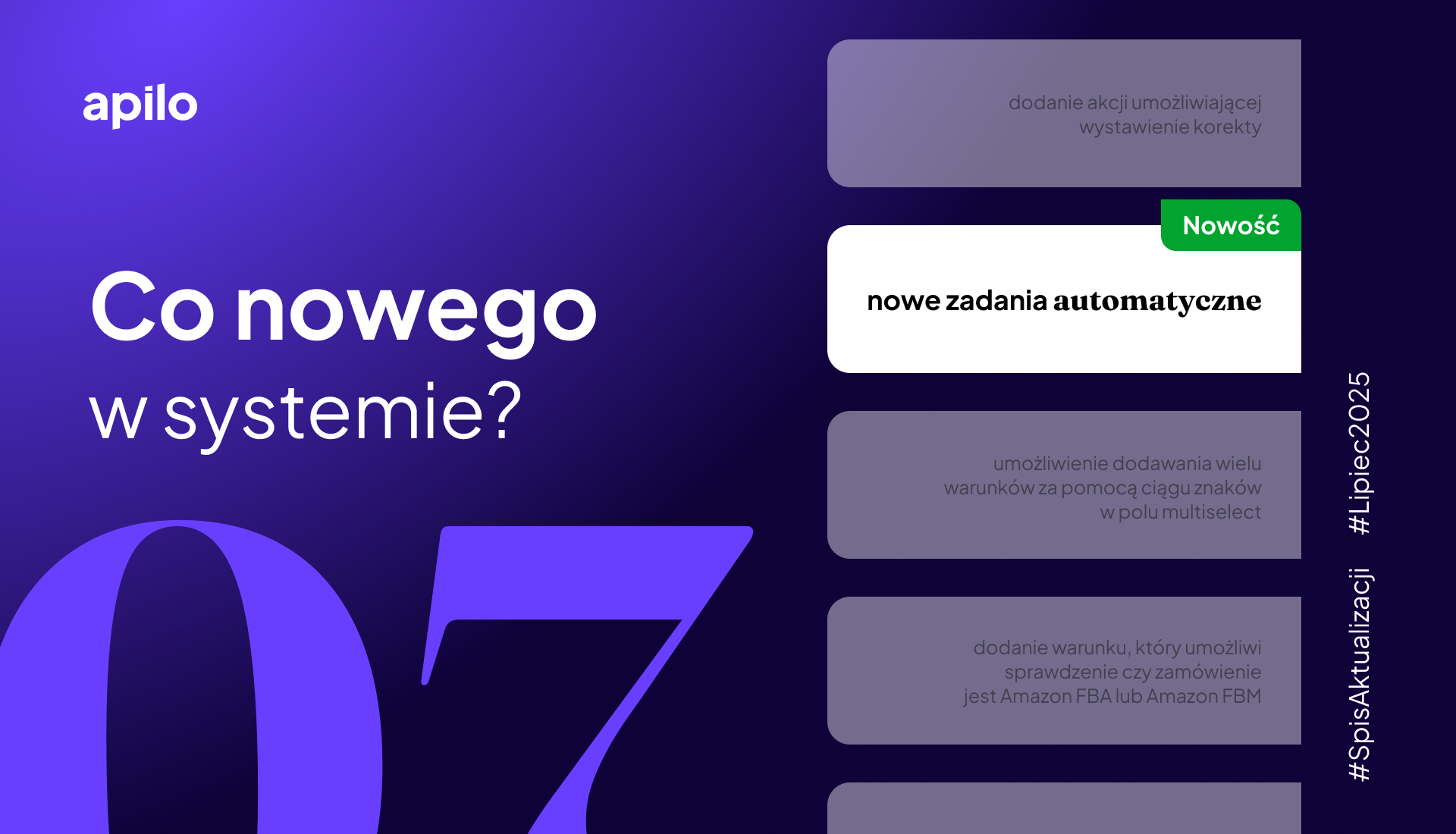 Changelog lipiec 2025 Apilo