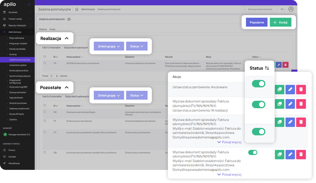 Zarządzanie zadaniami automatycznymi w Apilo